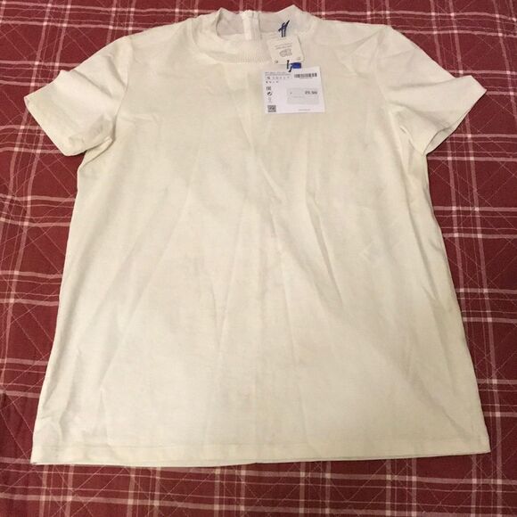 New with tags Zara basics short sleeved beige stretchy women’s t shirt small top - Picture 1 of 8